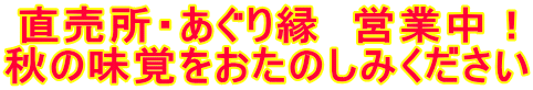 直売所・あぐり縁 営業中! 秋の味覚をおたのしみください